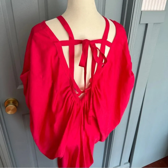 BCBG Max Azria Women's Hot Pink Oversized Flowy Tie Back Blouse - Picture 7 of 9